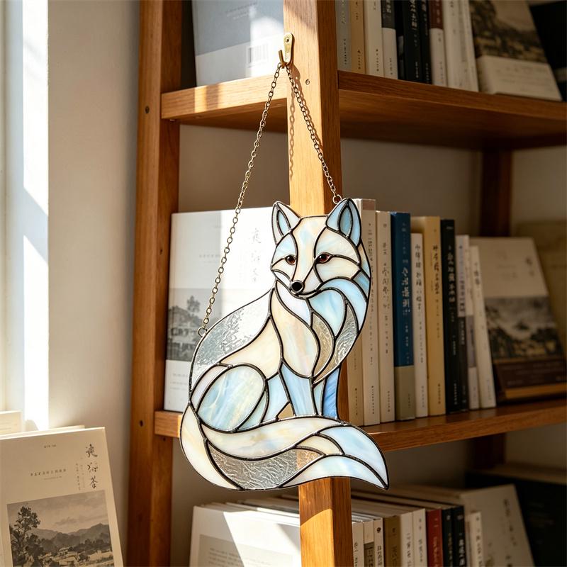 Blue and White Fox Glass Suncatcher