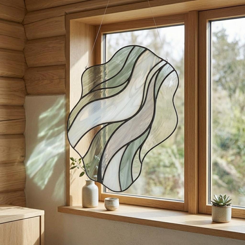 Sage Wave Glass Suncatcher