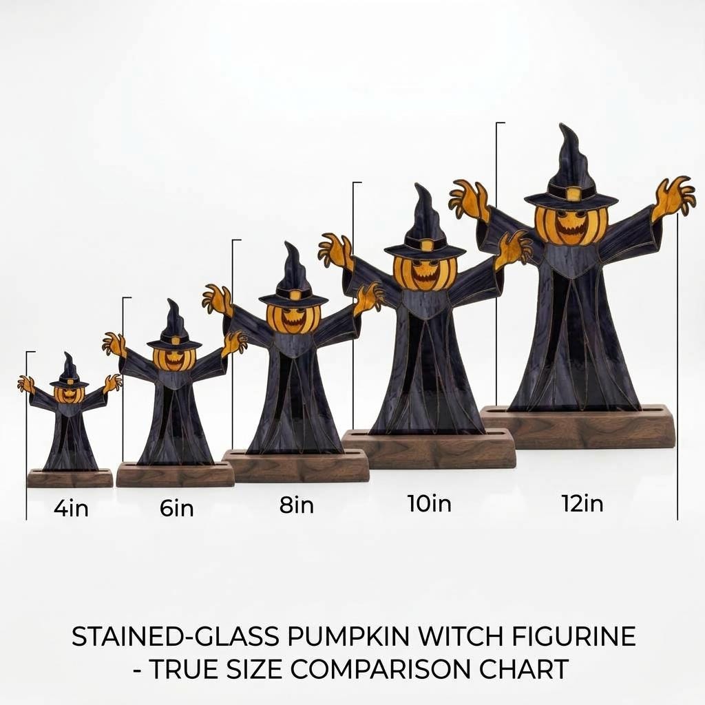 Pumpkin Witch Scarecrow Glass Decor