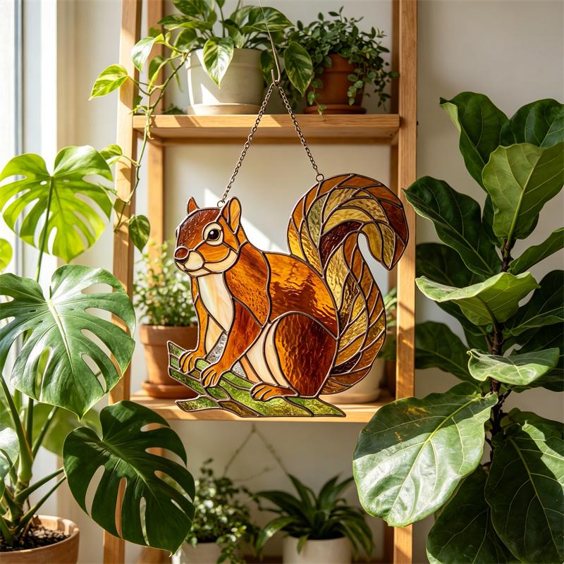 Squirrel Glass Wall Hanging