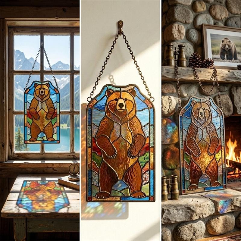 Bear Glass Wall Hanging