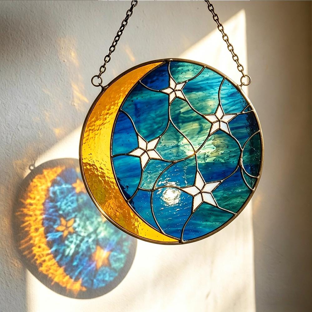 Moon and Star Glass Suncatcher