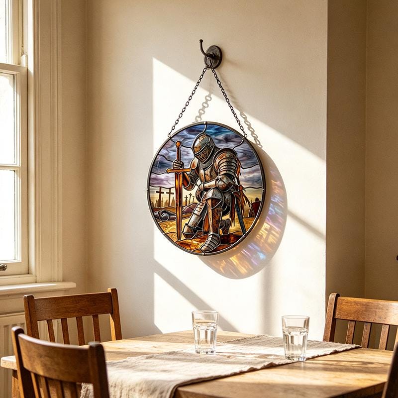 Medieval Knight Glass Suncatcher