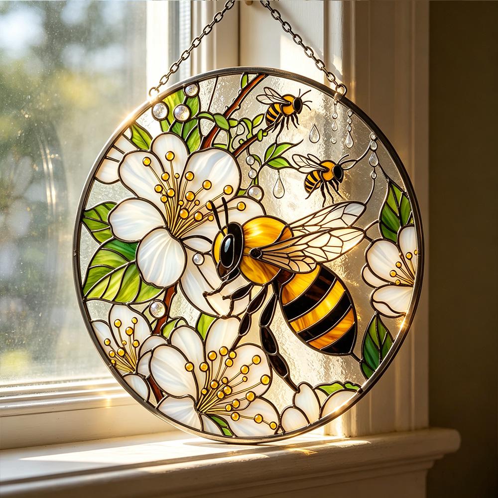 Floral Bee Glass Suncatcher