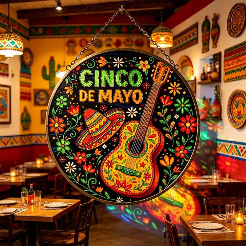 Guitar and Sombrero Glass Art