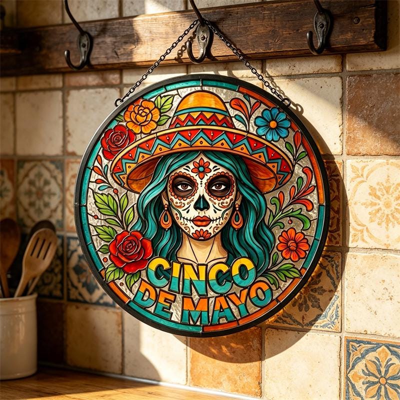 Floral Sugar Skull Glass Art