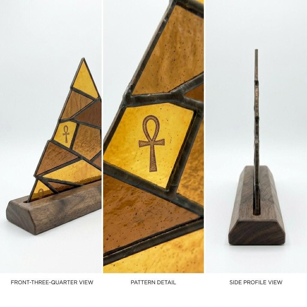 Pyramid and Ankh Glass Decor