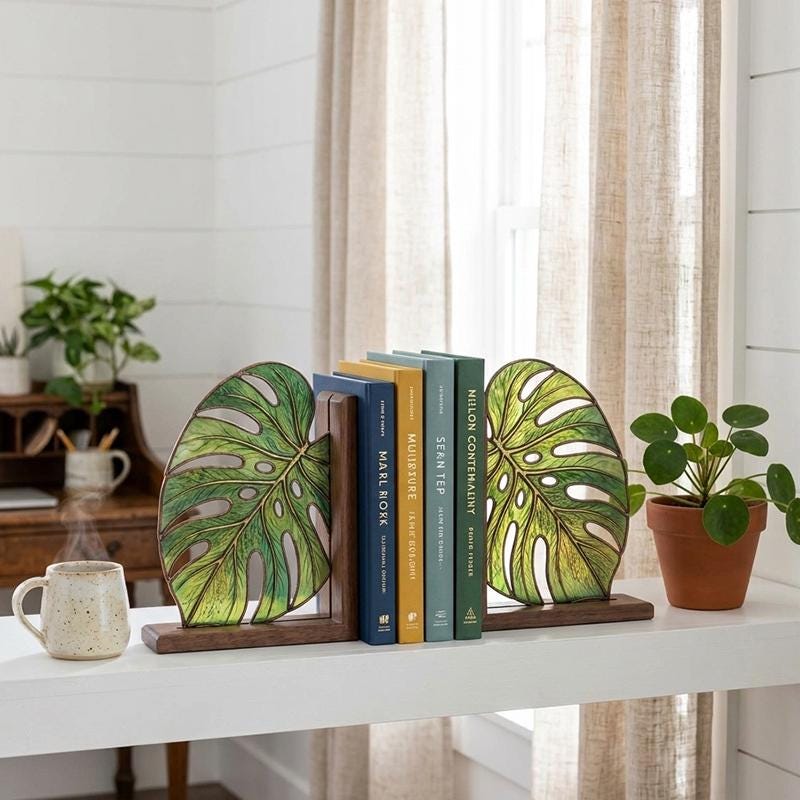 Monstera Glass Bookends
