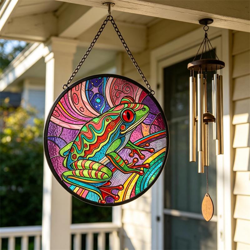 Colorful Tree Frog Glass Suncatcher
