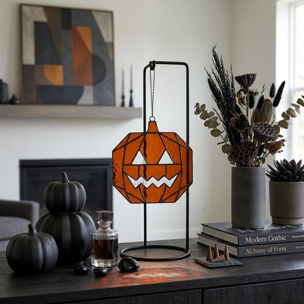 Geometric Pumpkin Glass Suncatcher