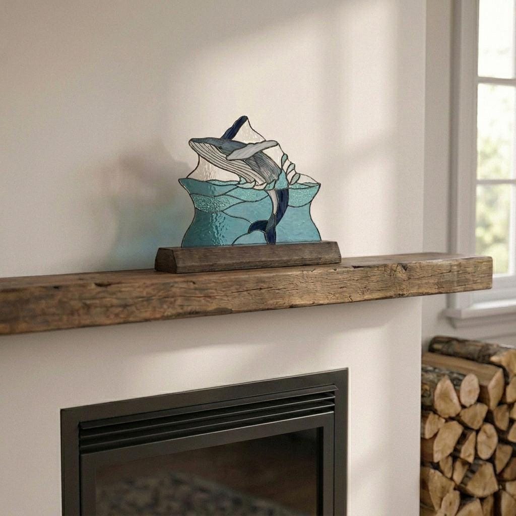 Breaching Whale and Mountain Glass Decor