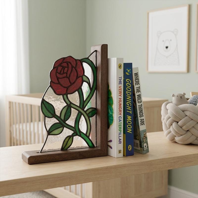 Rose and White Flower Glass Bookends