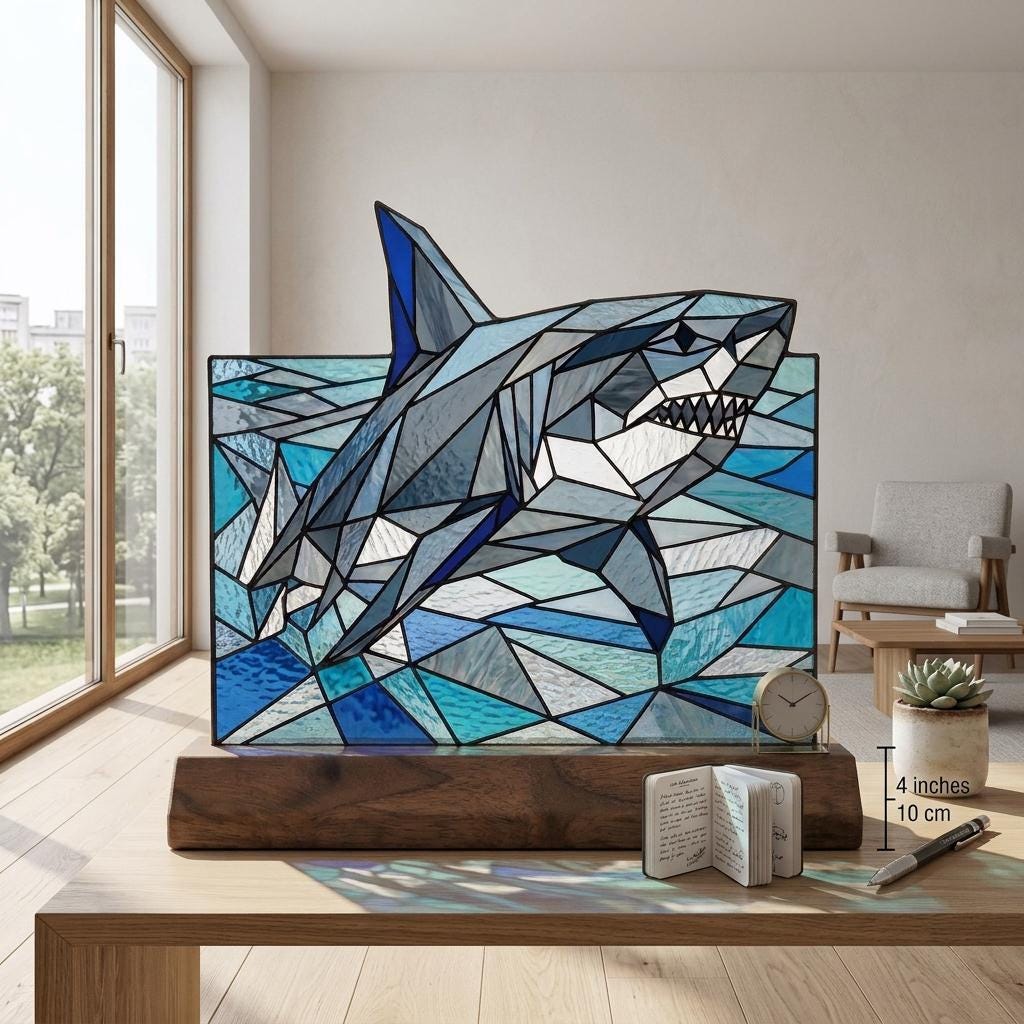 Shark and Ocean Waves Glass Decor