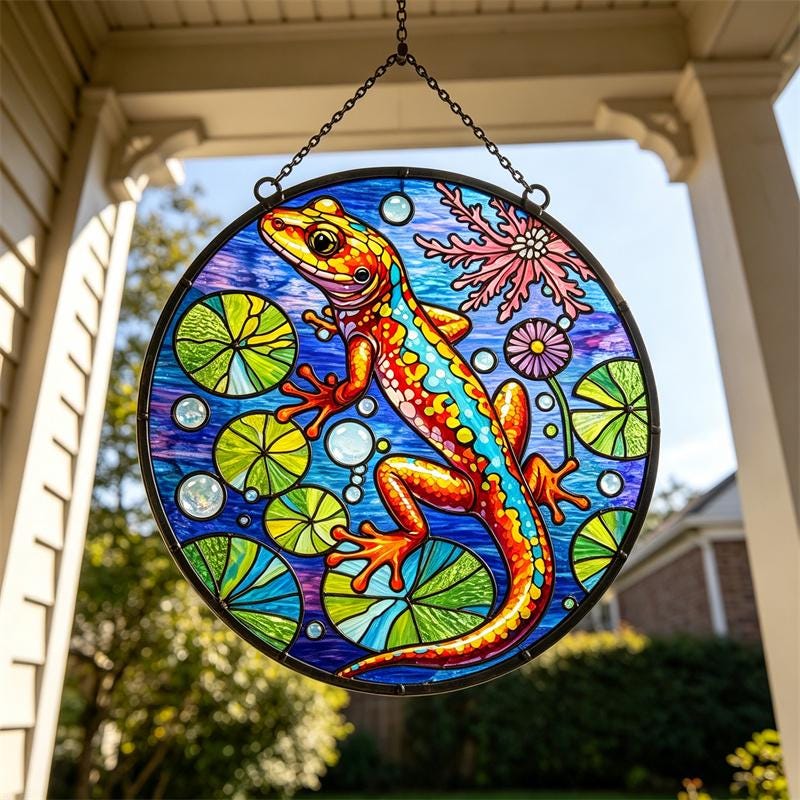 Colorful Gecko Glass Suncatcher