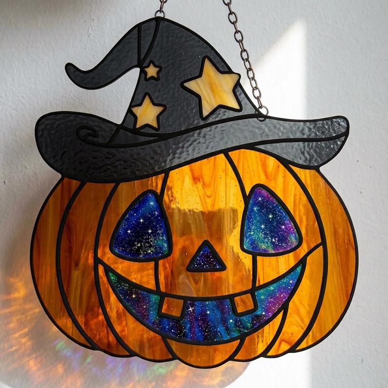 Witch Hat Pumpkin Glass Suncatcher