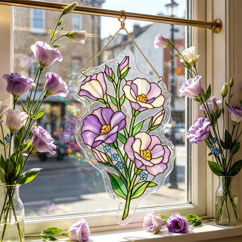 Purple Lisianthus Glass Suncatcher