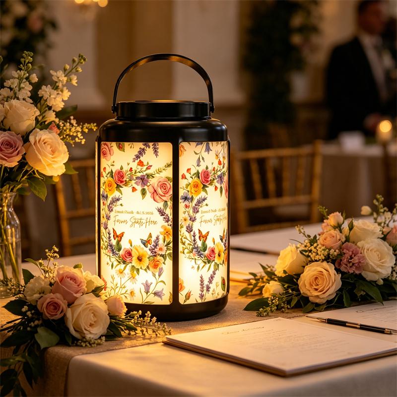 Custom Floral Wedding Solar Lantern