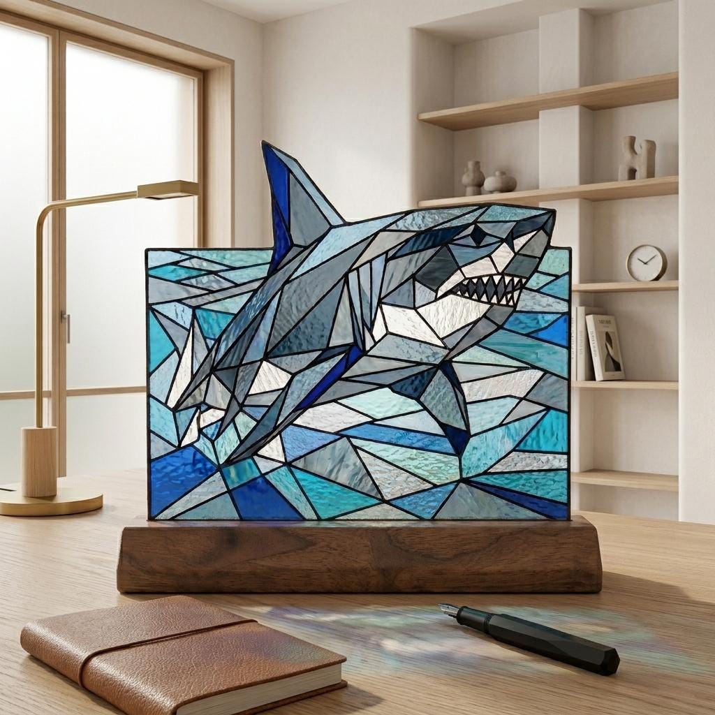 Shark and Ocean Waves Glass Decor