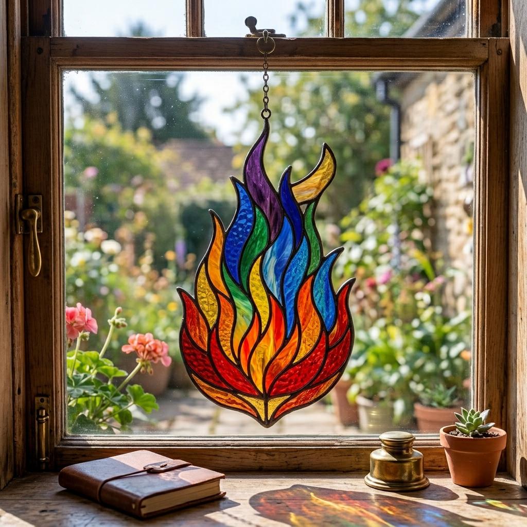 Rainbow Flame Glass Suncatcher