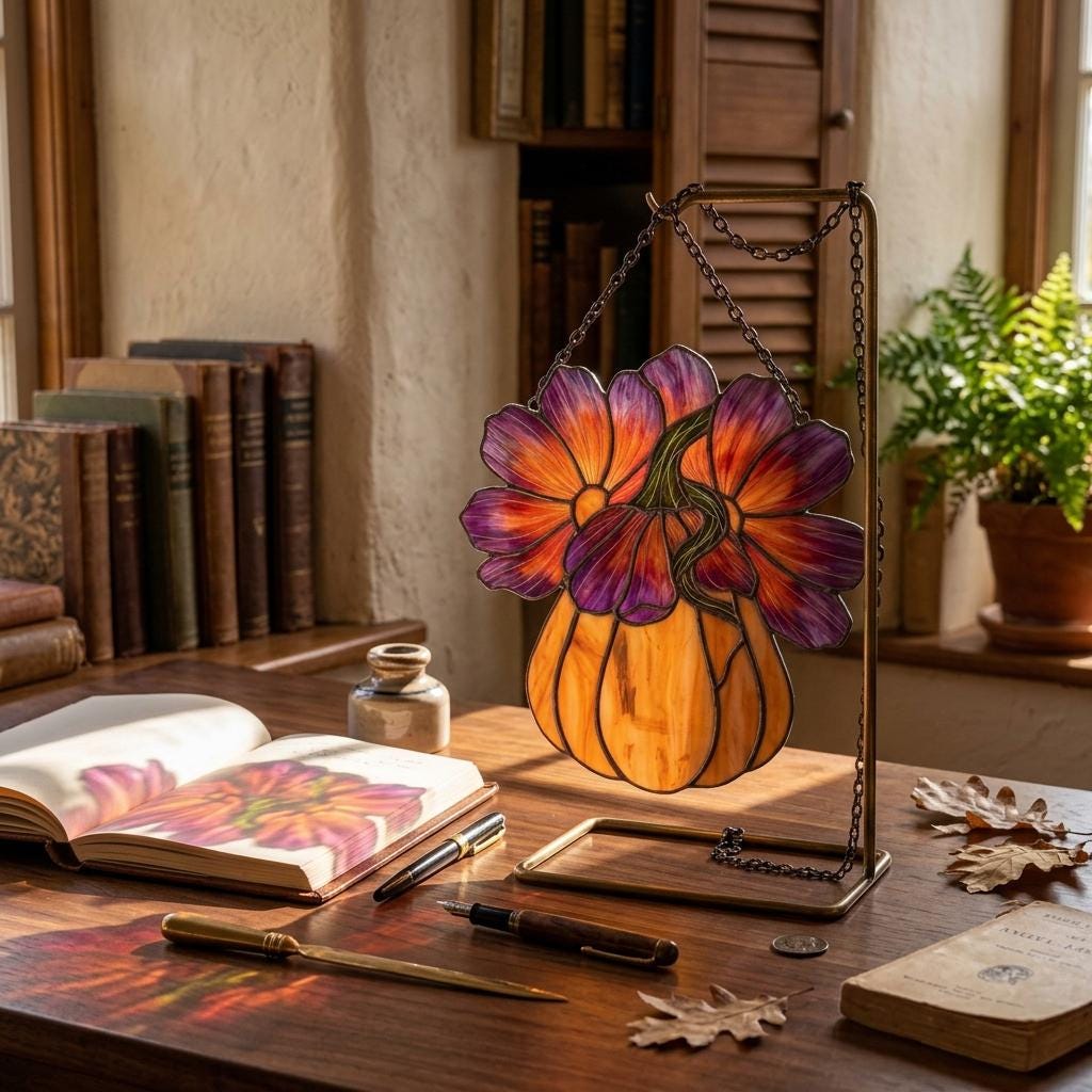 Cosmos Pumpkin Glass Suncatcher