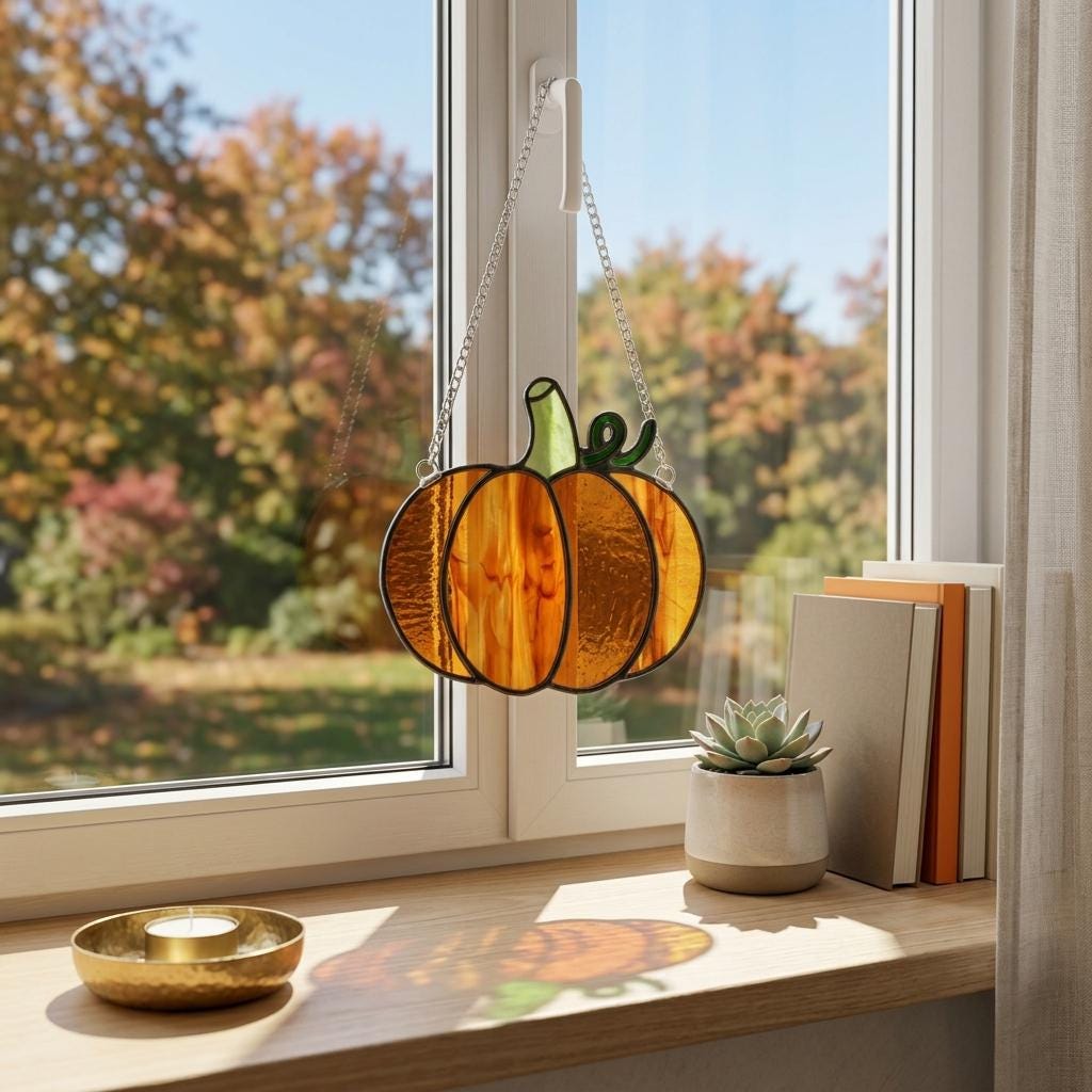 Thanksgiving Pumpkin Glass Suncatcher