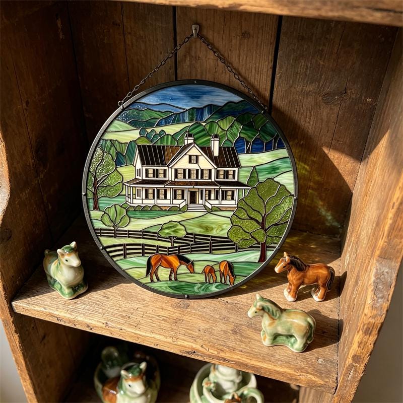Farmhouse and Horses Glass Panel