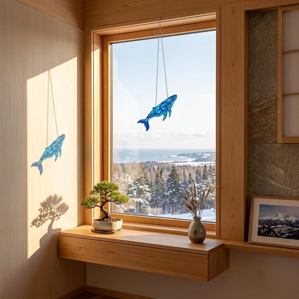 Geometric Whale Glass Suncatcher