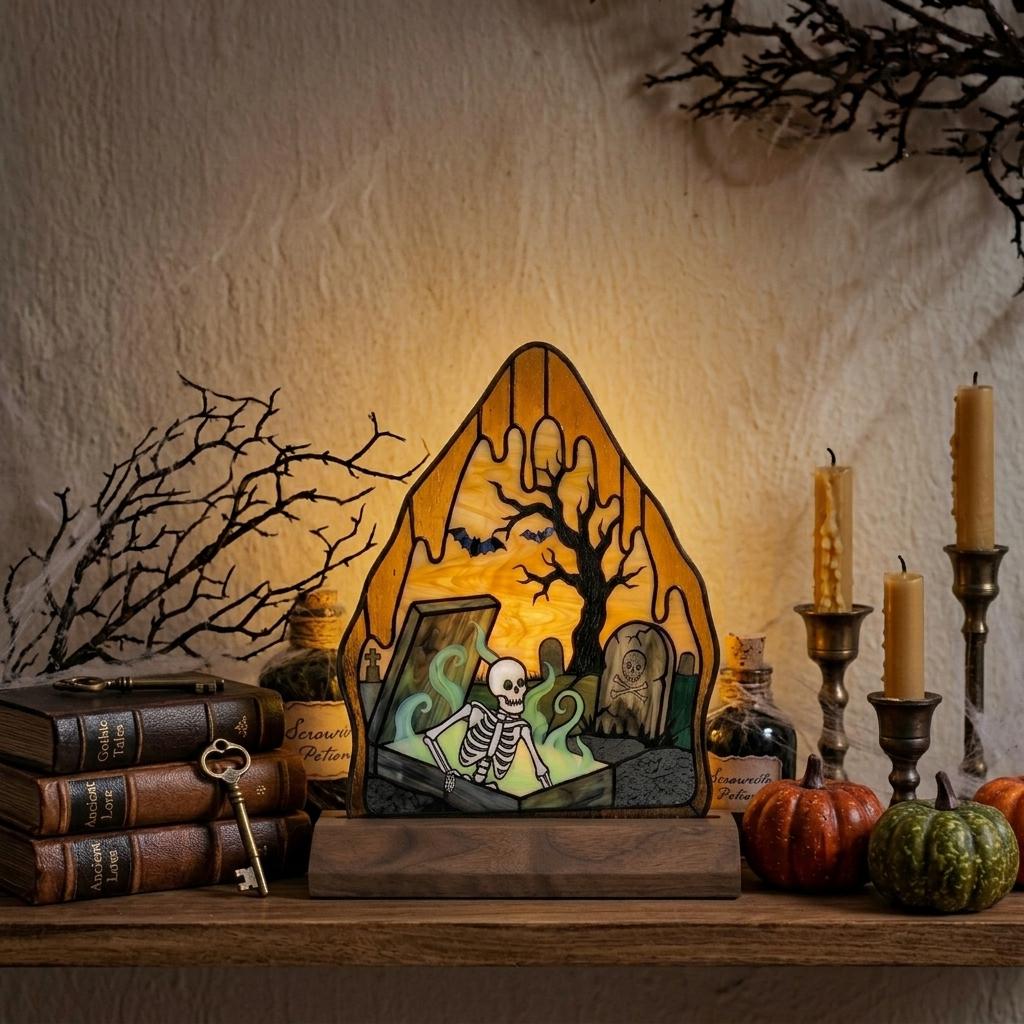 Coffin Skeleton Glass Decor