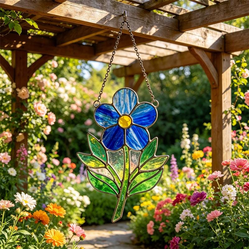 Blue Flower Glass Suncatcher