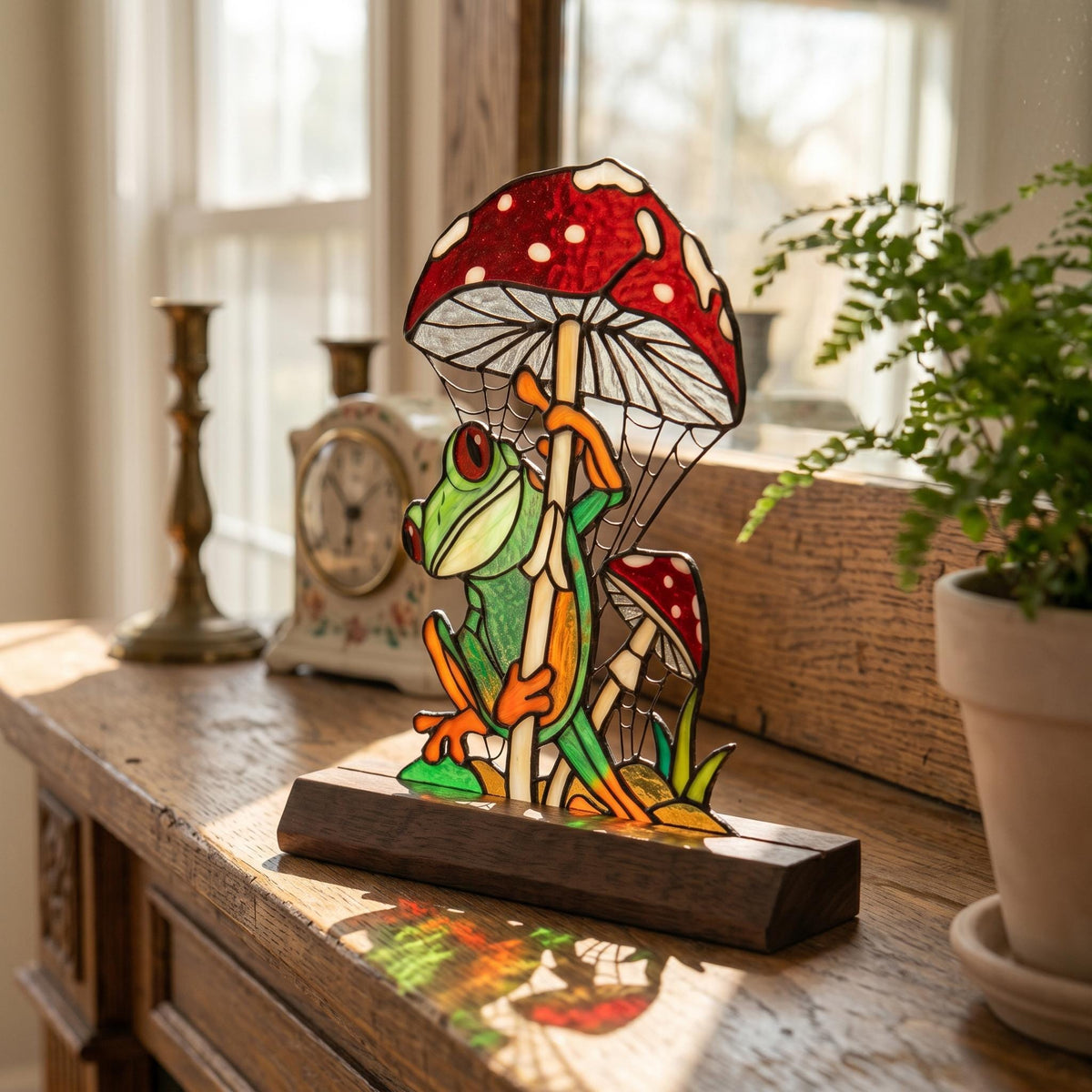 Frog and Mushroom Glass Decor