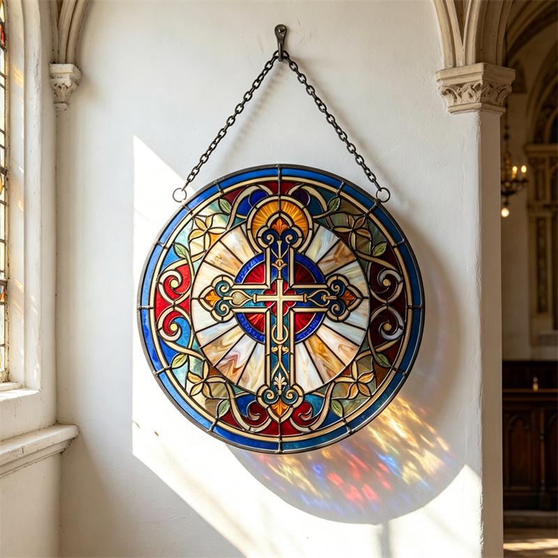 Christian Cross Glass Suncatcher