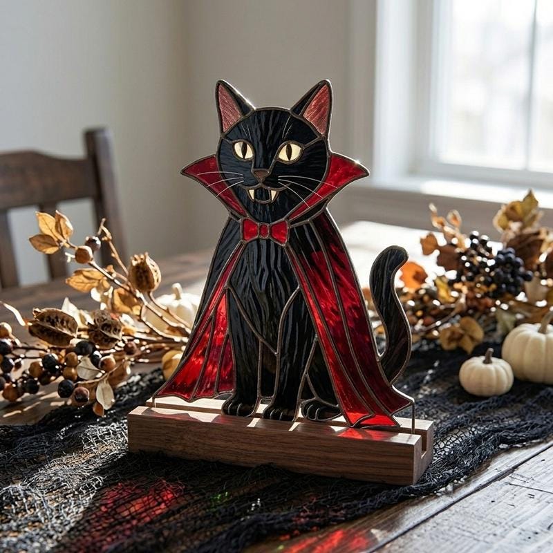 Vampire Cat Glass Decor