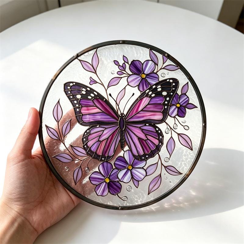 Purple Butterfly Glass Suncatcher