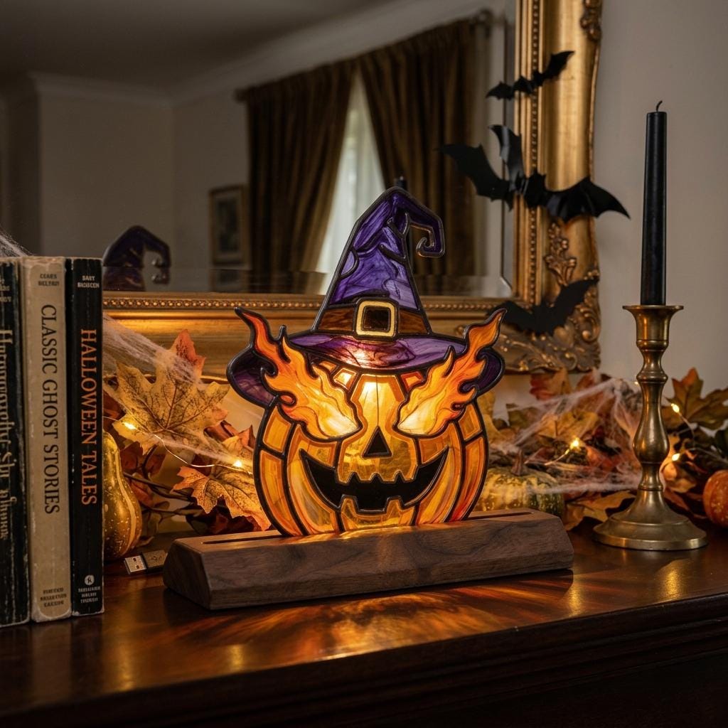 Witch Hat Pumpkin Glass Decor