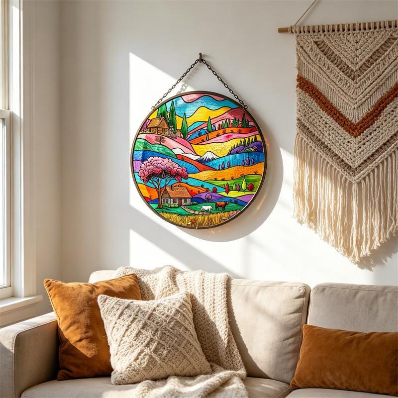 Countryside Landscape Glass Suncatcher