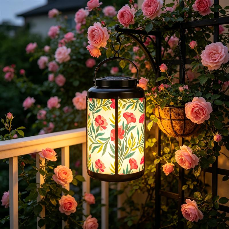 Floral Print Solar LED Lantern