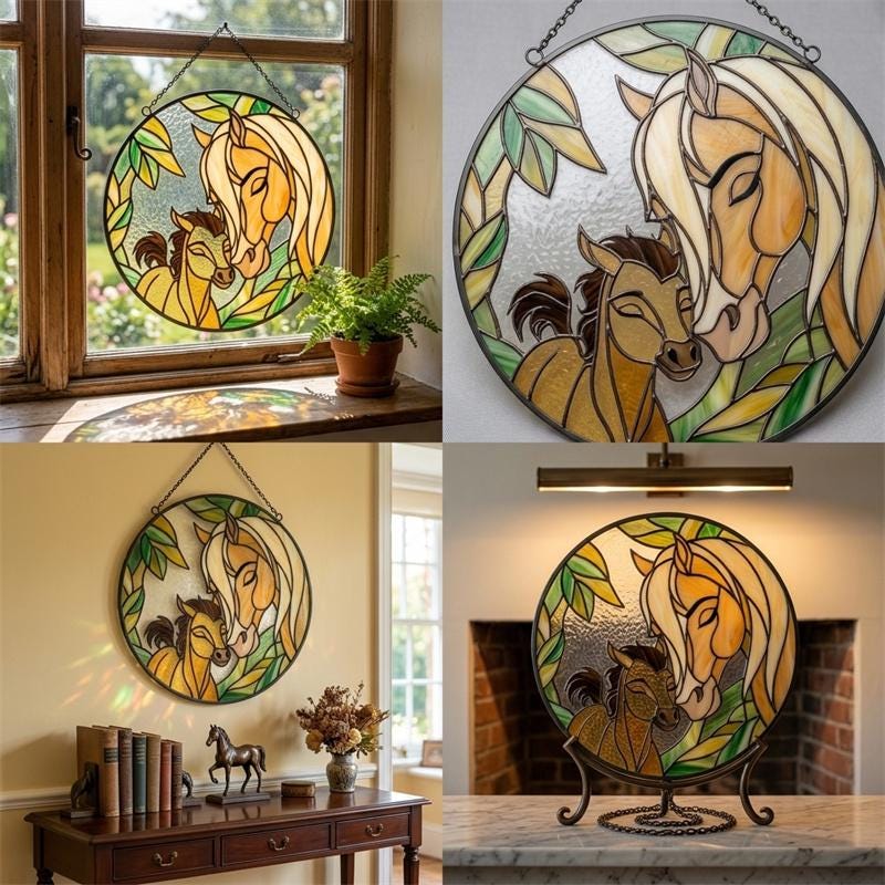 Mare and Foal Glass Suncatcher