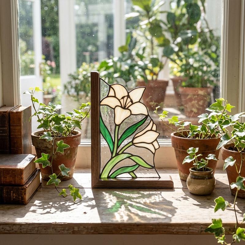 Rose and White Flower Glass Bookends