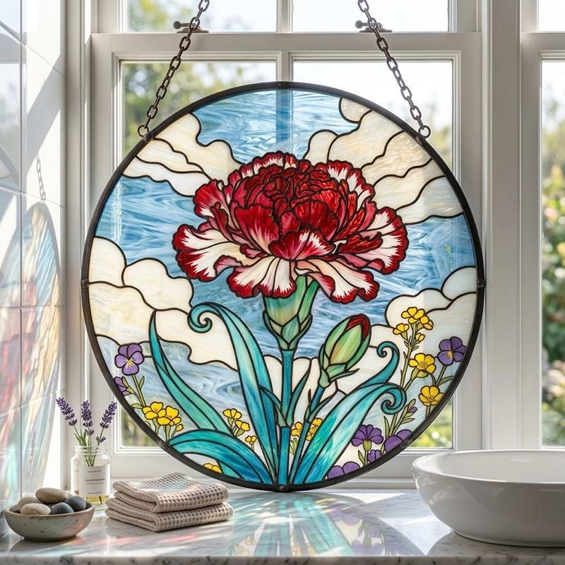 Red Carnation Glass Suncatcher
