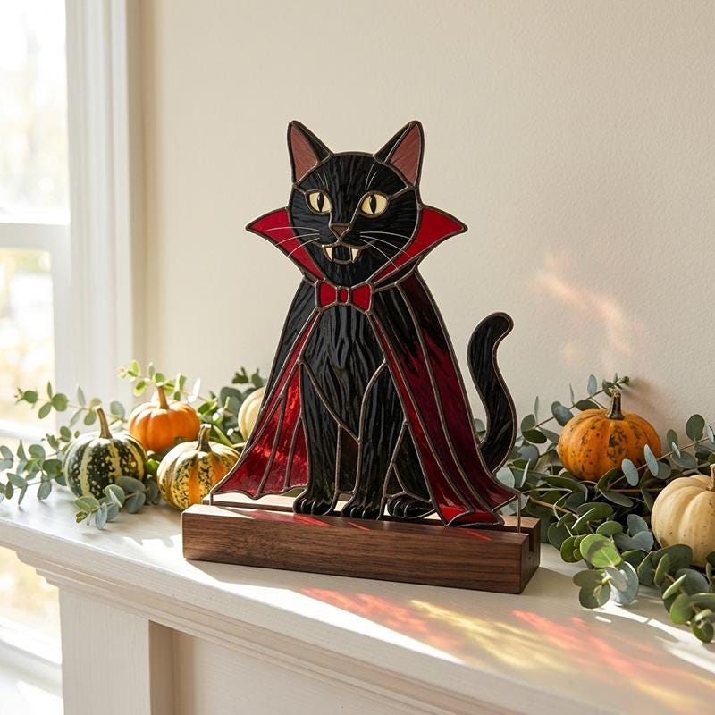 Vampire Cat Glass Decor