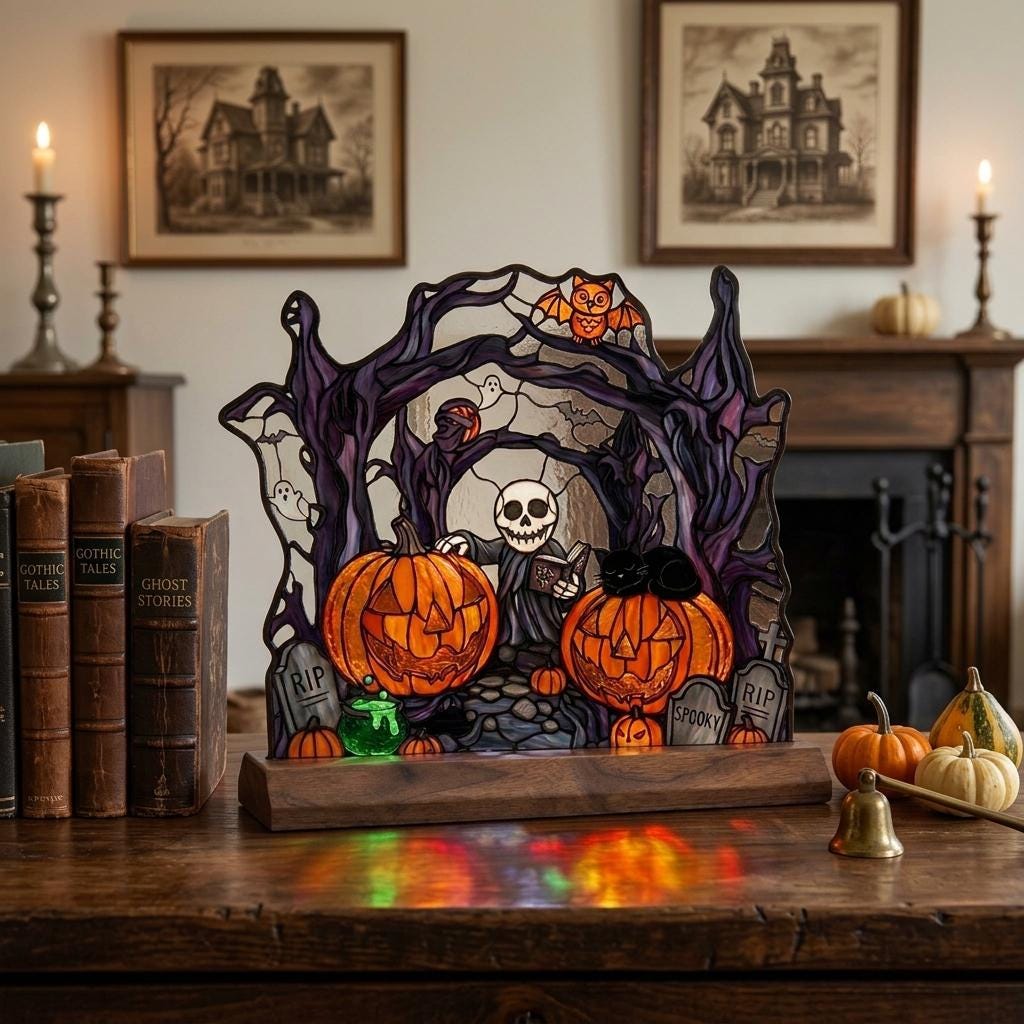 Spellbook Skeleton Glass Decor