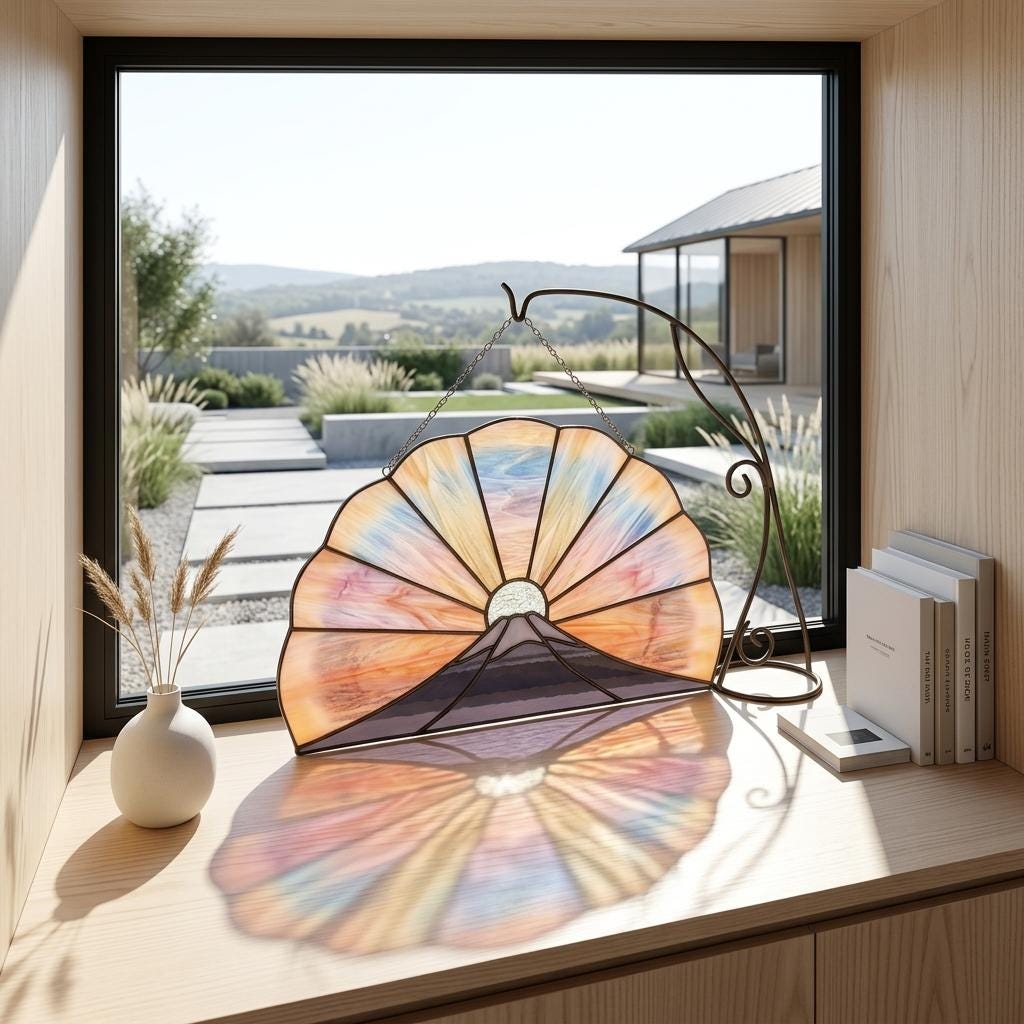 Mount Fuji Sunrise Glass Suncatcher