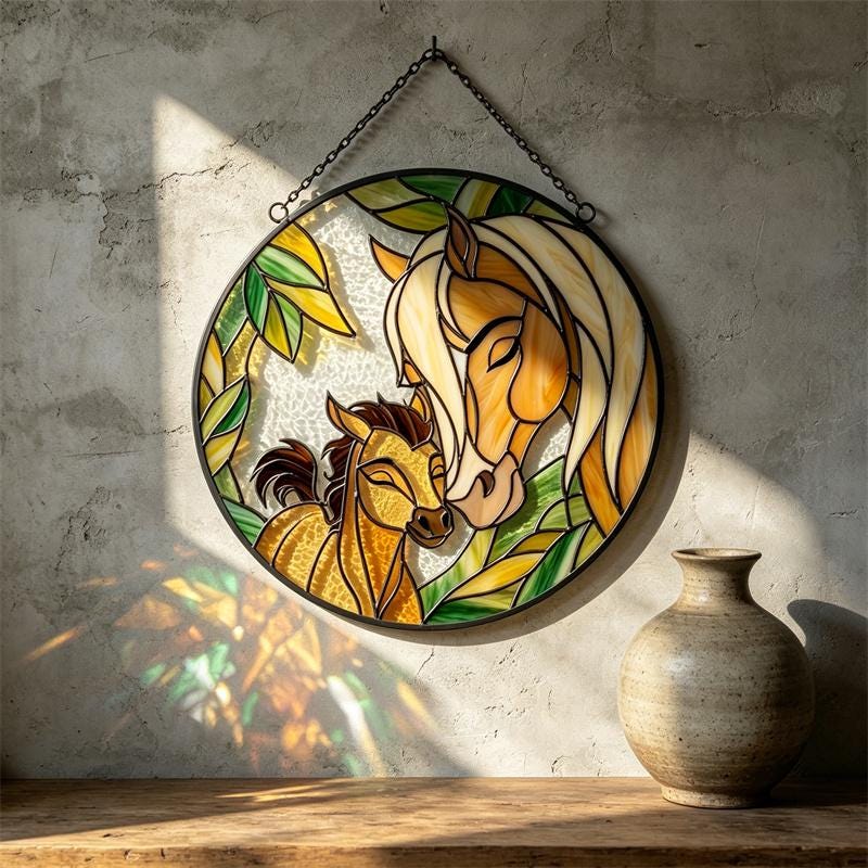 Mare and Foal Glass Suncatcher