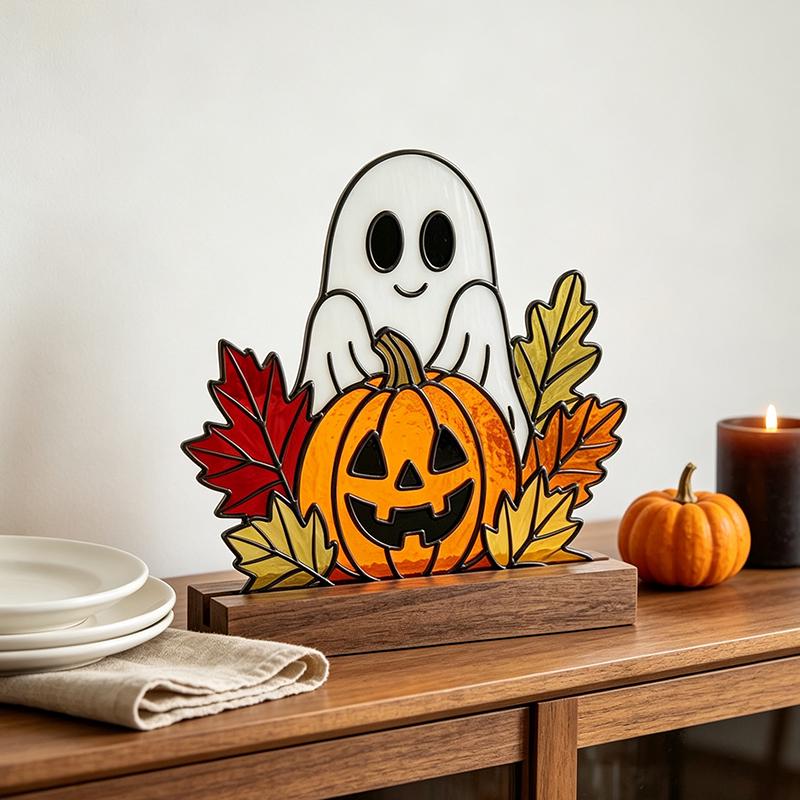 Ghost and Pumpkin Glass Decor