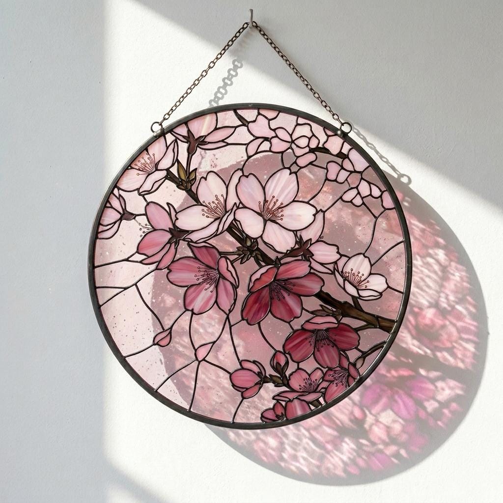 Cherry Blossom Glass Suncatcher