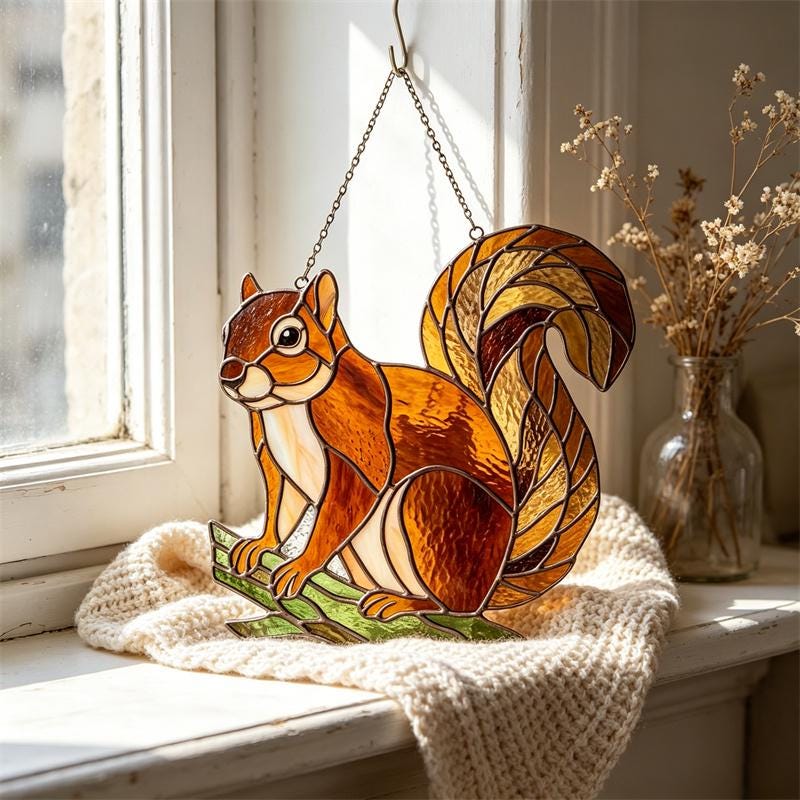 Squirrel Glass Wall Hanging