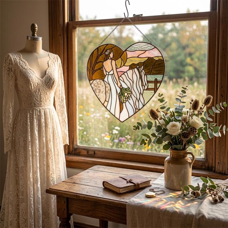 Bride Horse Glass Heart Suncatcher