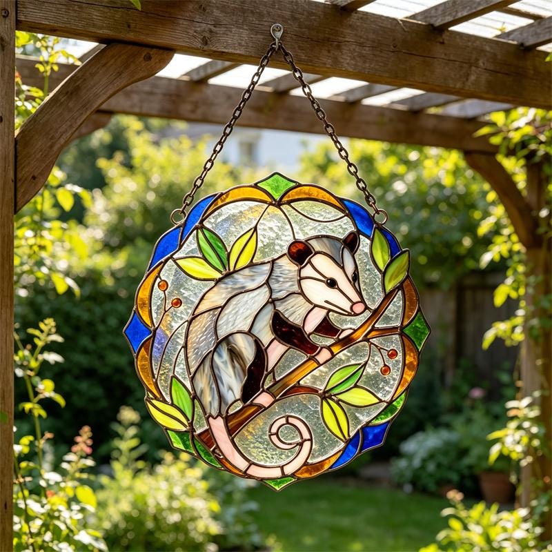 Opossum Glass Suncatcher