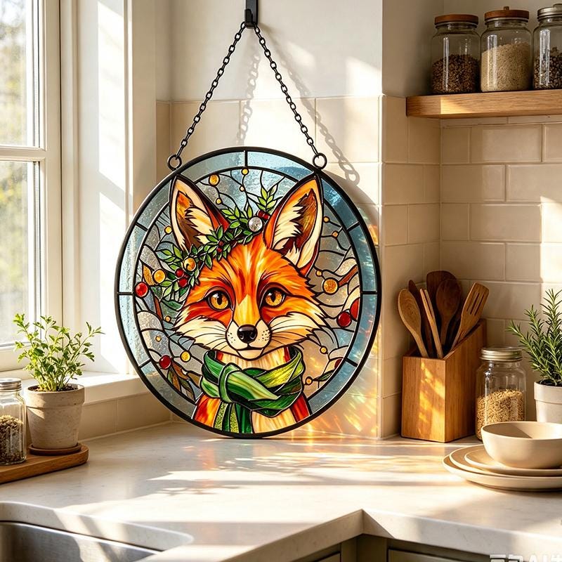 Christmas Fox Glass Suncatcher