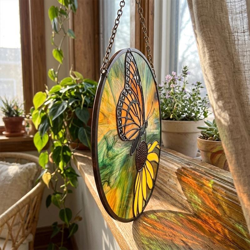 Monarch Butterfly Glass Suncatcher